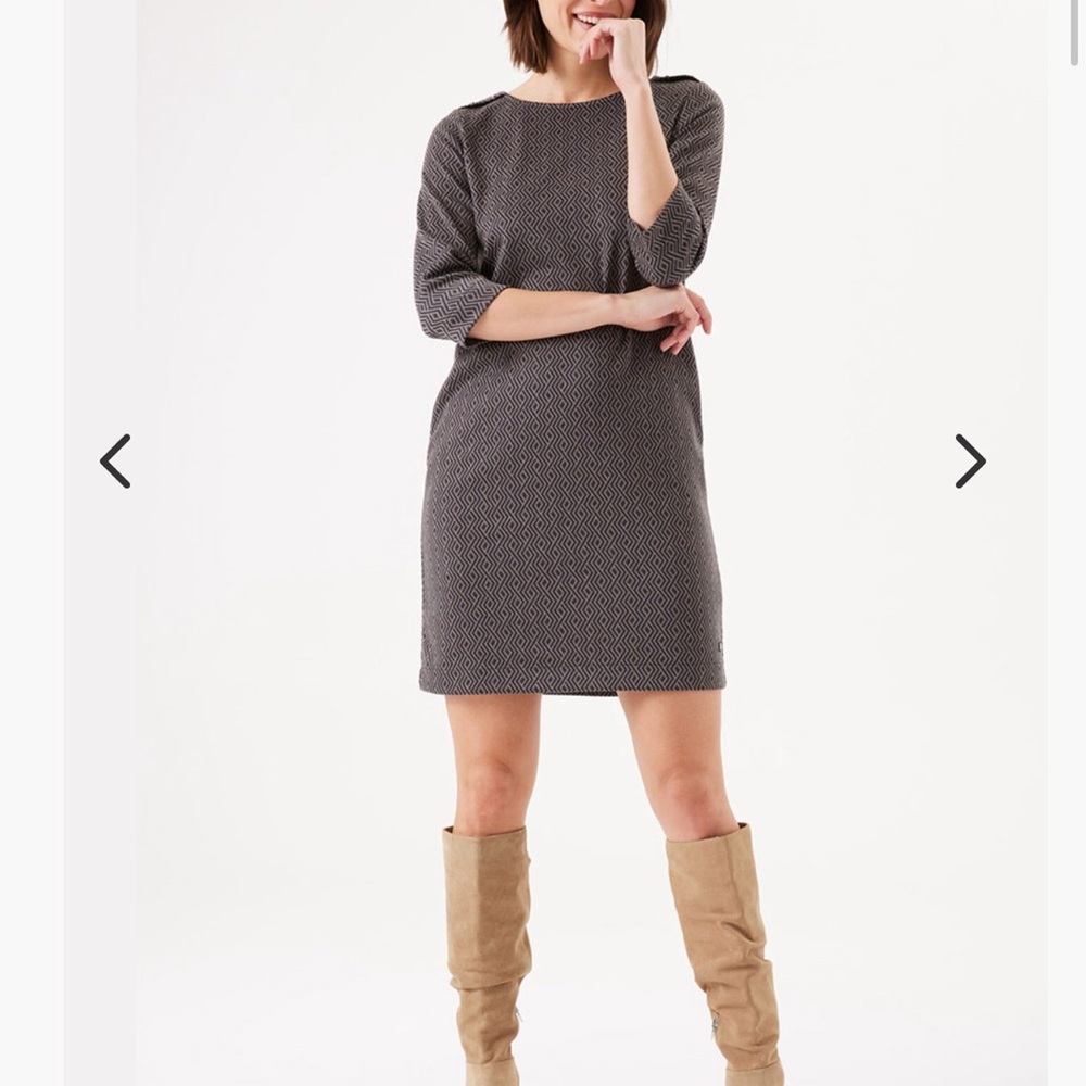 Garcia Textured 3/4 sleeve Midi Dress black and Gray women size M